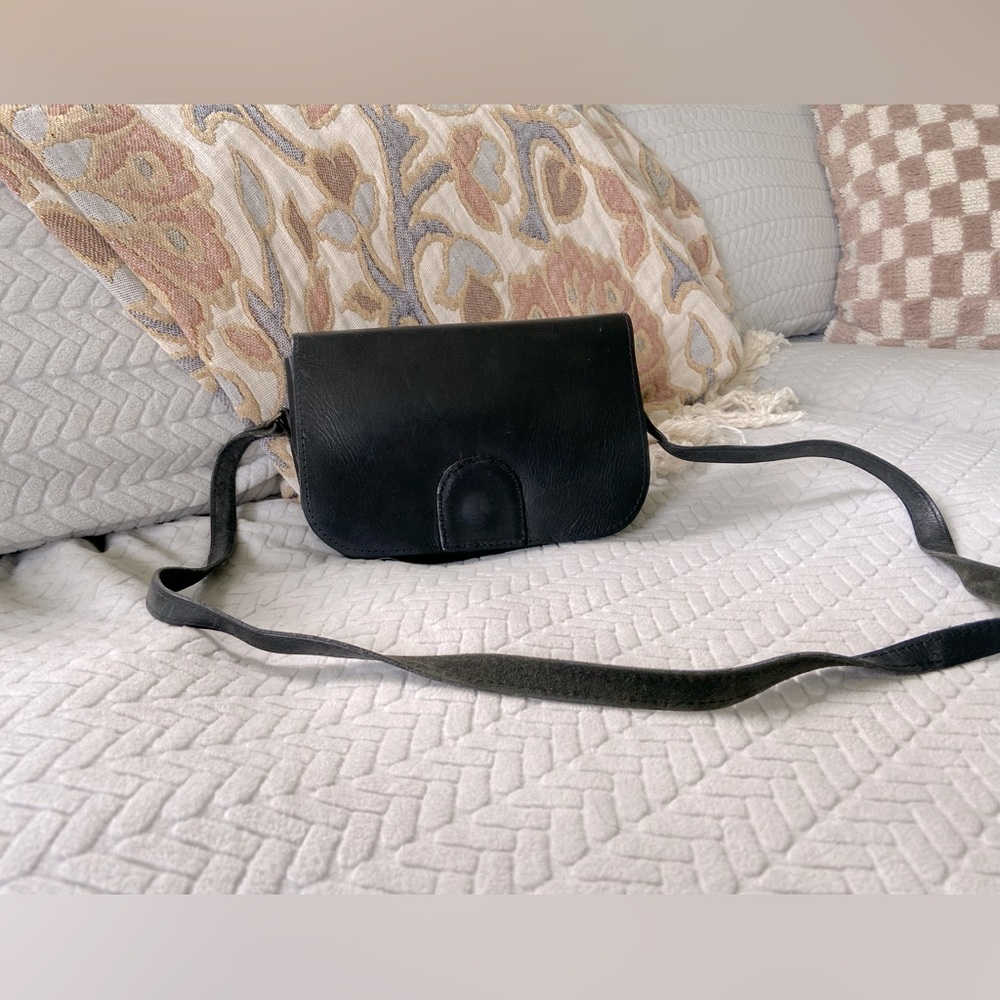 Vintage black leather over the shoulder purse.
